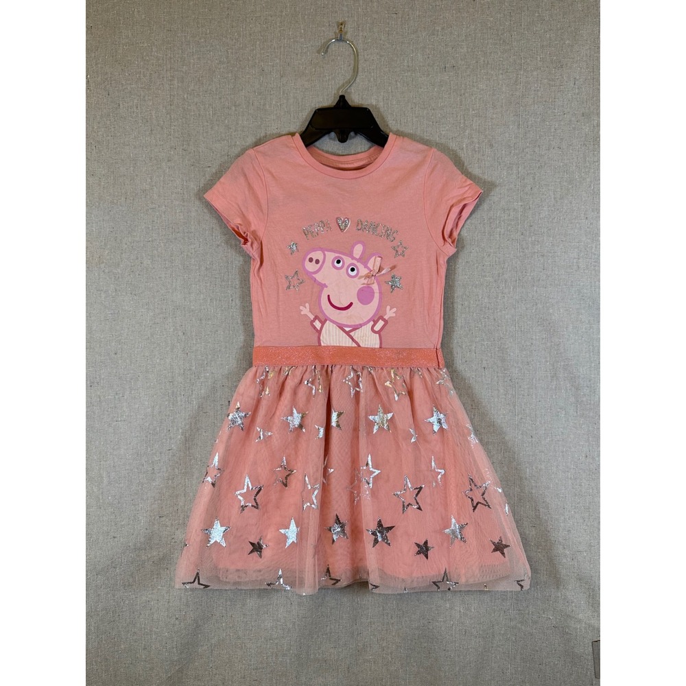 Peppa Pig Girls Pink Star Tutu Dress Short Sleeve Size 4 Character.com